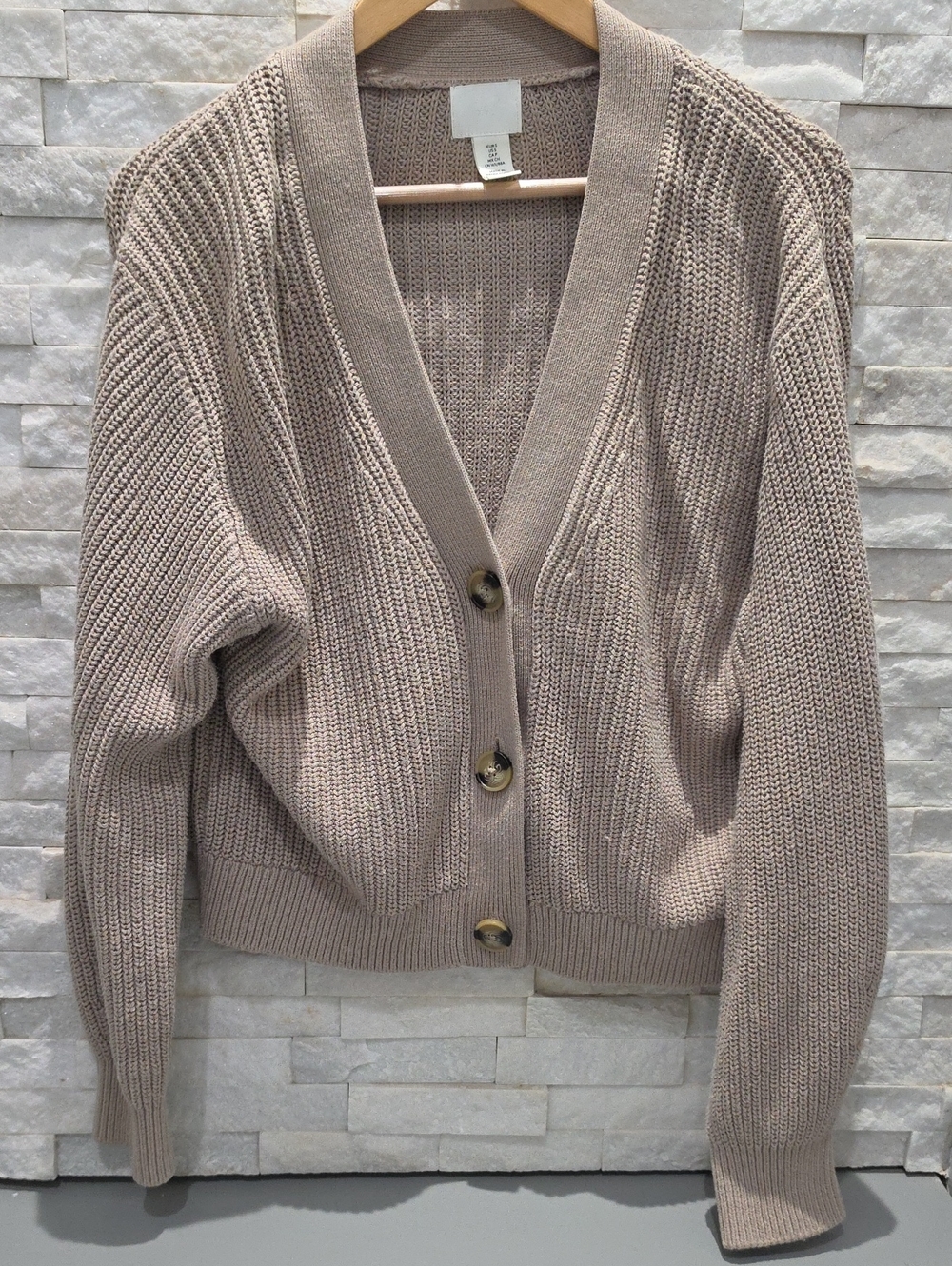 H&M Taupe Ribbed Button-Front Cardigan